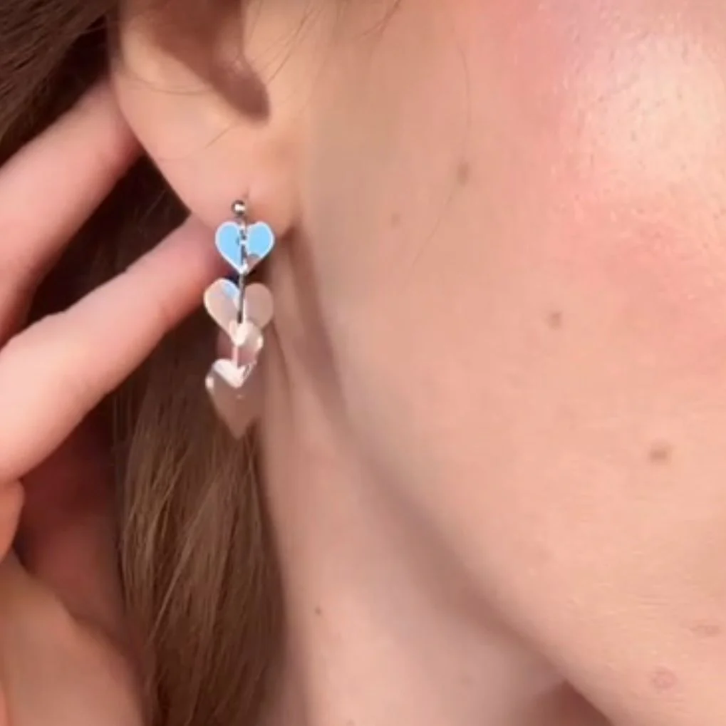 925 Sterling Silver Drop Heart Earrings - Image 2