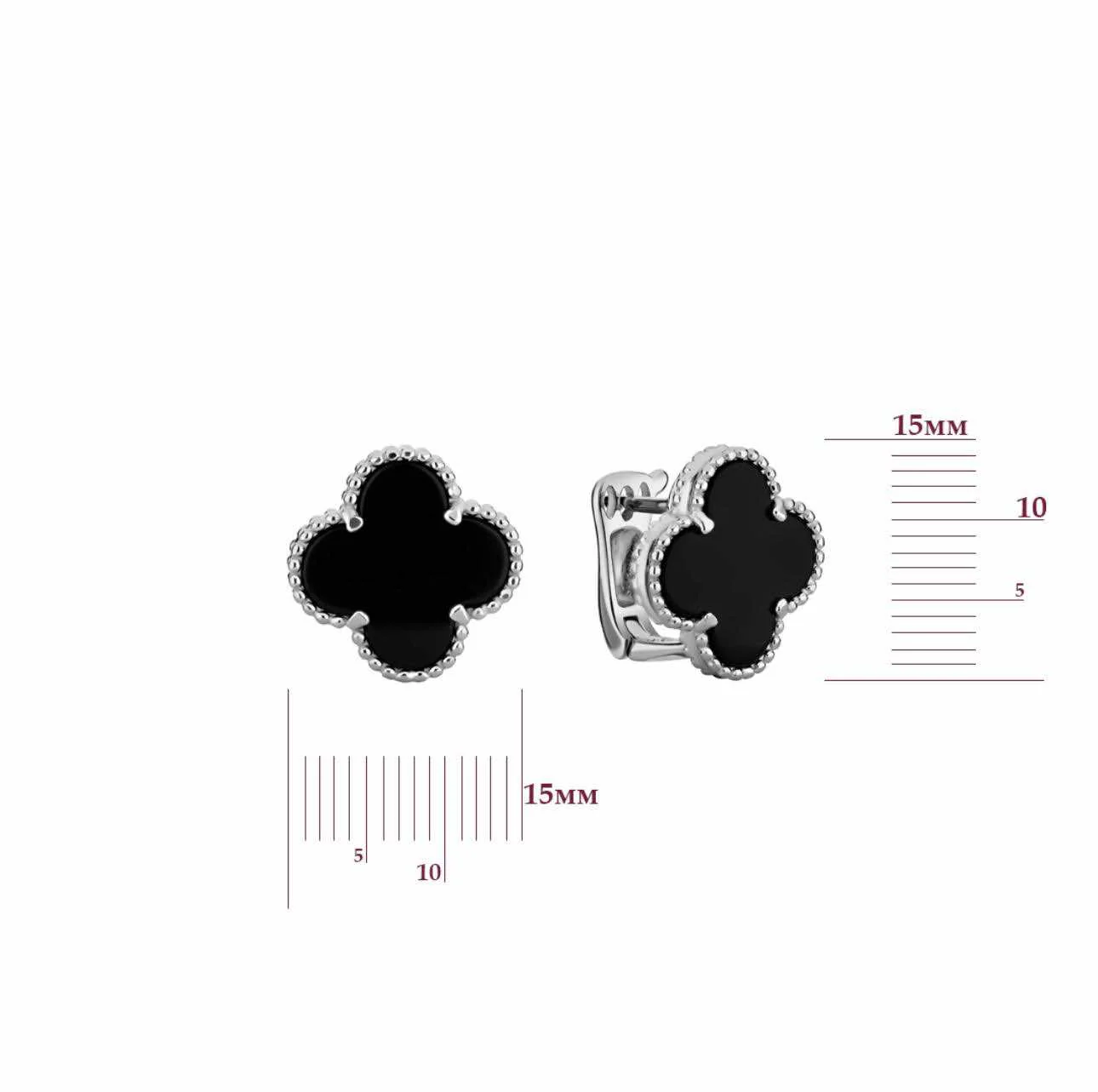925 Sterling Silver Lever Back Earrings Clover with Onyx - Image 2