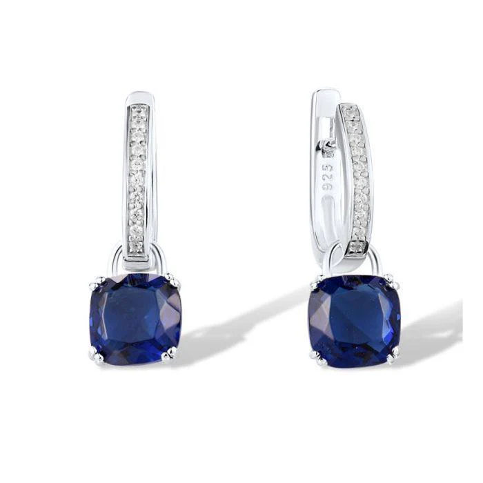 925 Sterling Silver Drop Earrings with Blue and White Cubic Zirconia