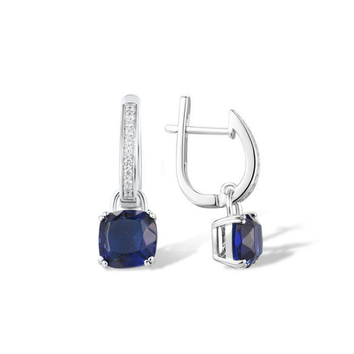 925 Sterling Silver Drop Earrings with Blue and White Cubic Zirconia - Image 2