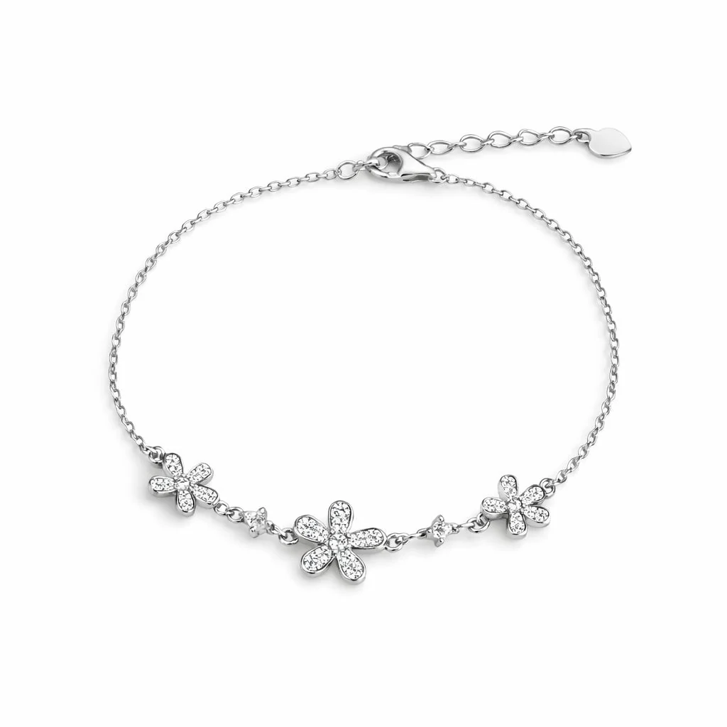 925 Sterling Silver Flower Bracelet with Cubic Zirconia