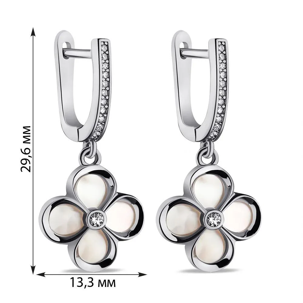 925 Sterling Silver Clover Drop Earrings with Mother of Pearl and Cubic Zirconia - Image 2