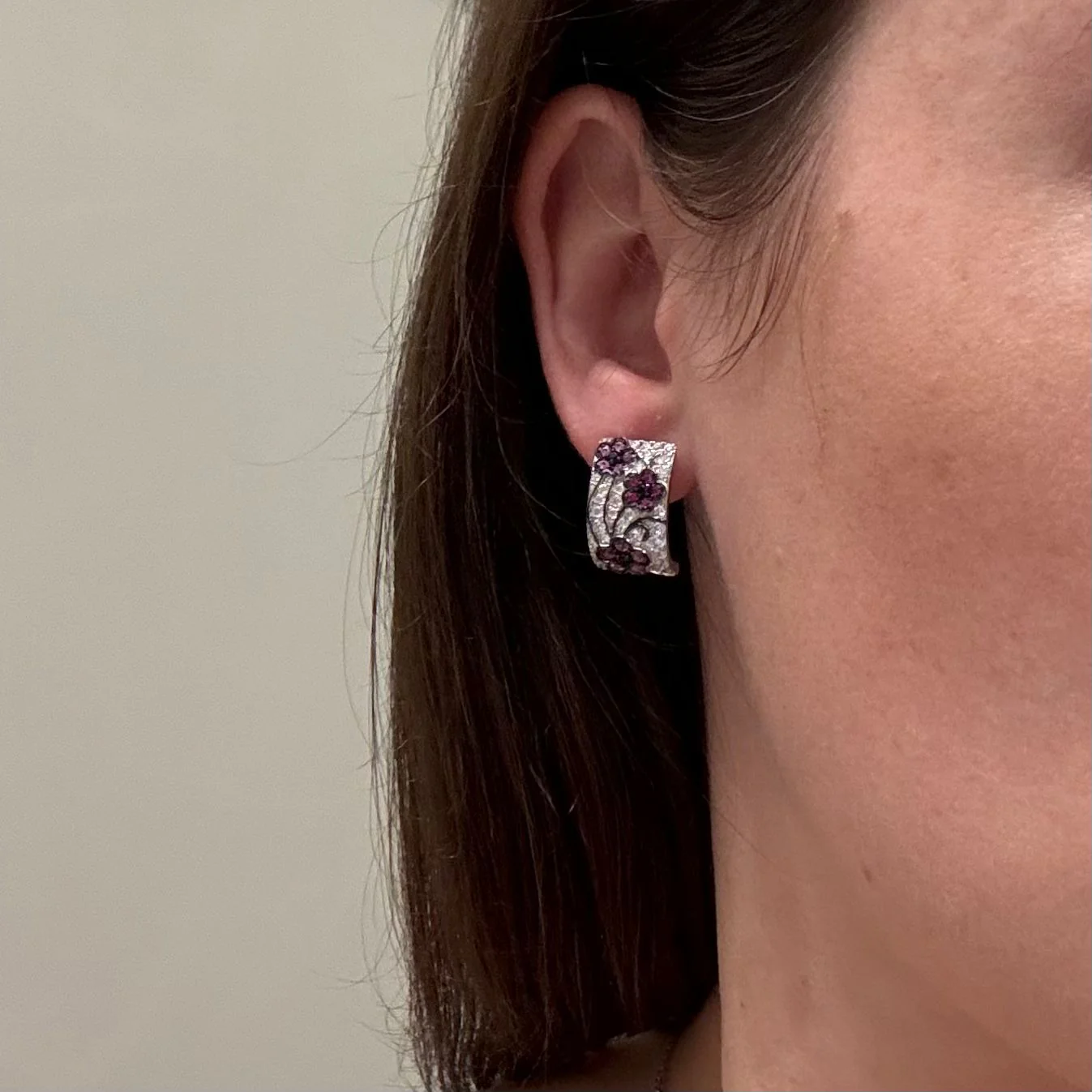 925 Sterling Silver Flower Lever Back Earrings Black Spinel,Created Pink Sapphire,Created Ruby, Cubic Zirconia - Image 2