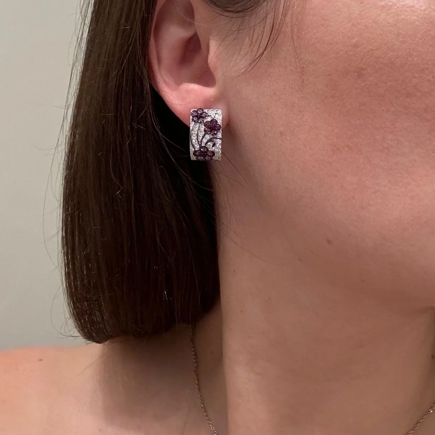 925 Sterling Silver Flower Lever Back Earrings Black Spinel,Created Pink Sapphire,Created Ruby, Cubic Zirconia - Image 3