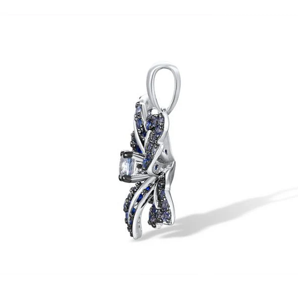 925 Sterling Silver Flower Pendant with Cubic Zirconia,Blue Spinel - Image 2