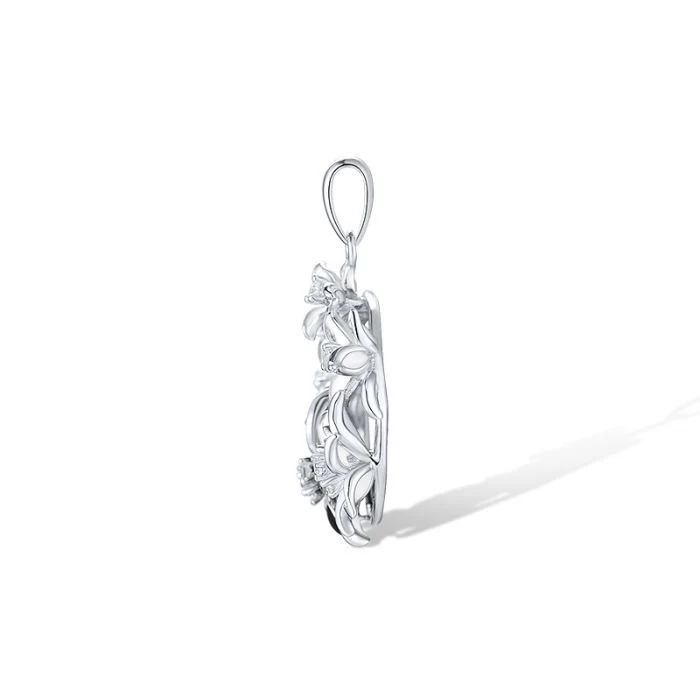 925 Sterling Silver Flower Pendant with Enamel and Cubic Zirconia - Image 2