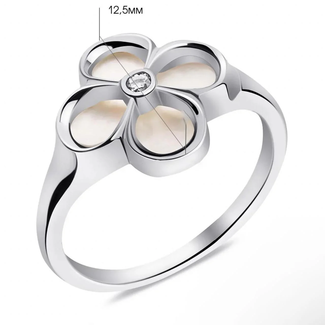 925 Sterling Silver Clover Ring with Mother of Pearl and Cubic Zirconia - Image 2