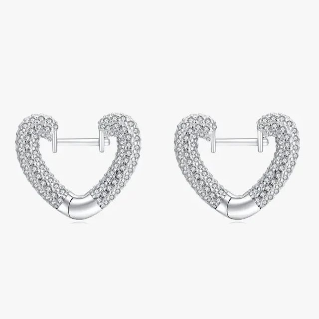 925 Sterling Silver Heart Hoop Earrings with Cubic Zirconia
