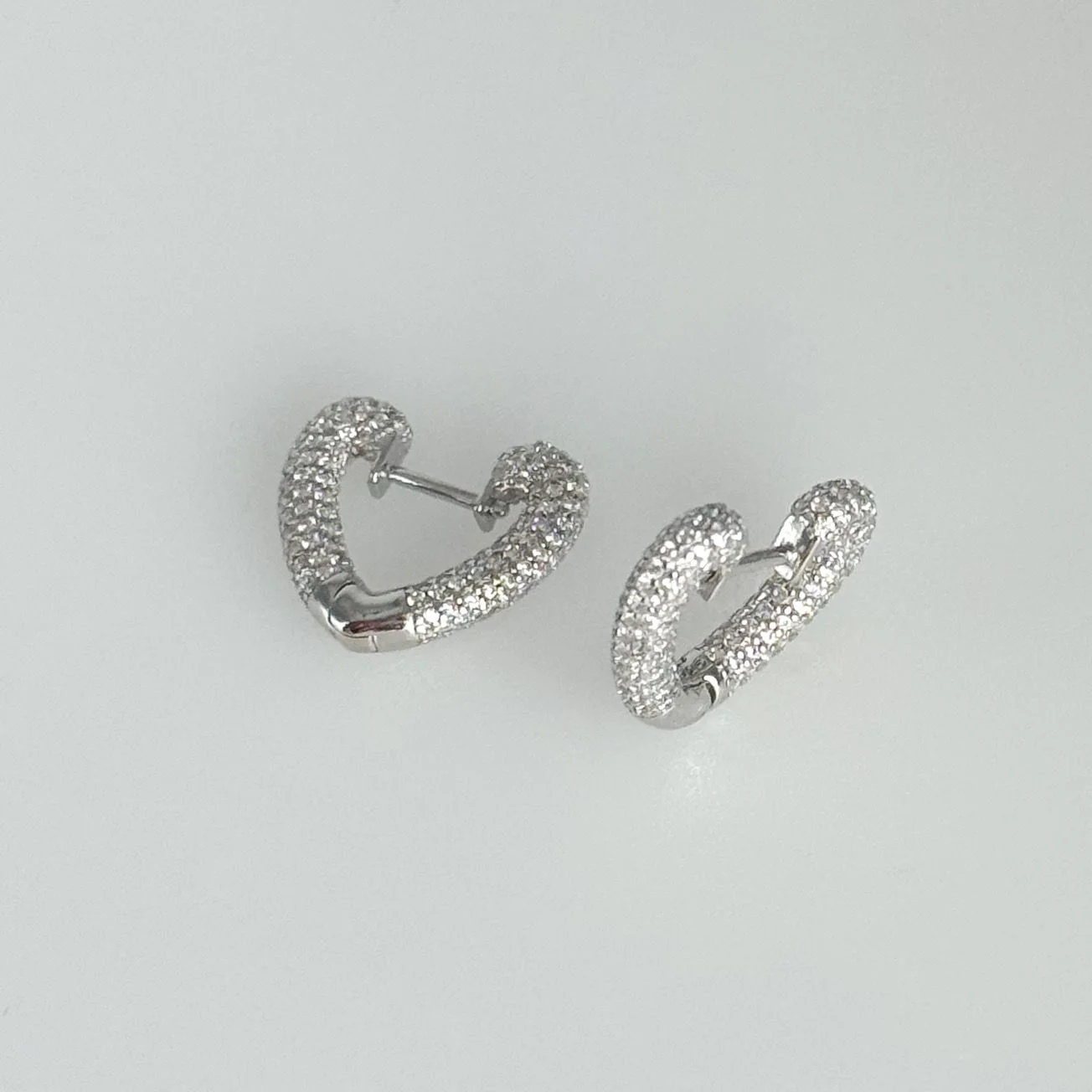 925 Sterling Silver Heart Hoop Earrings with Cubic Zirconia - Image 2