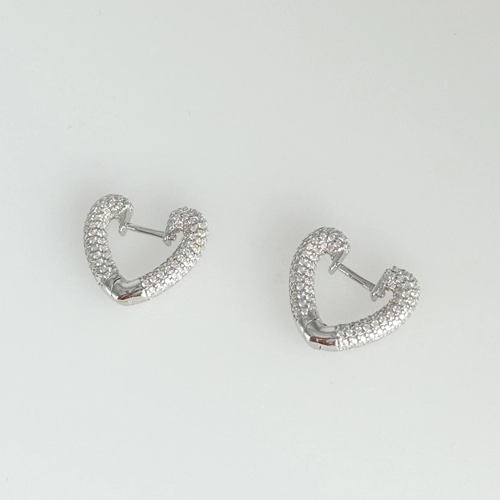 925 Sterling Silver Heart Hoop Earrings with Cubic Zirconia - Image 3
