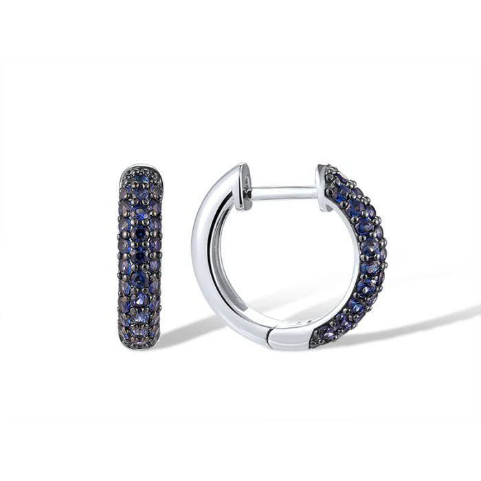 925 Sterling Silver Hoop Earrings Created Sapphire - Image 2