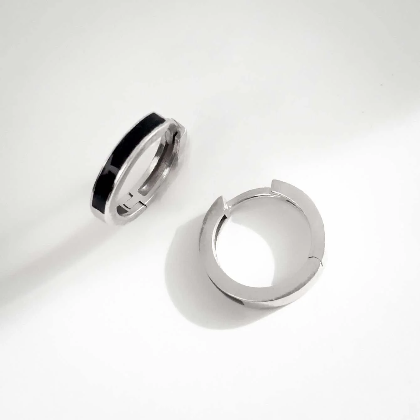 925 Sterling Silver Hoop Earrings with Black Enamel - Image 2