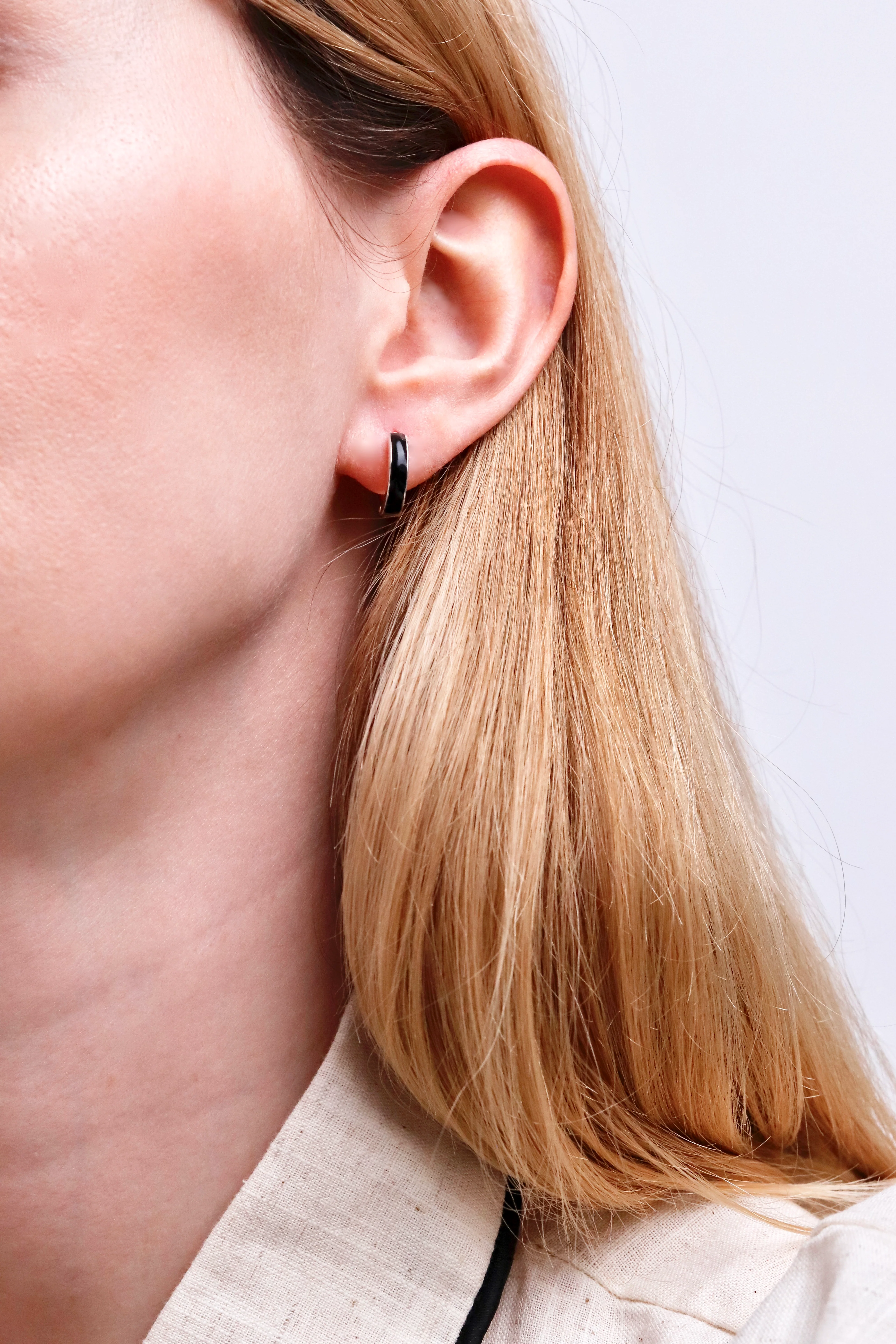 925 Sterling Silver Hoop Earrings with Black Enamel - Image 3