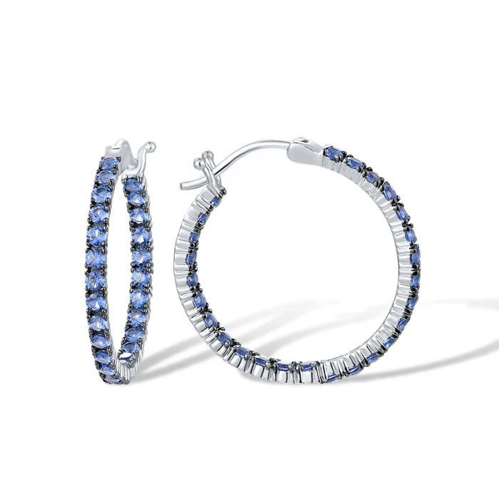 925 Sterling Silver Hoop Earrings with Blue Spinel - Image 2