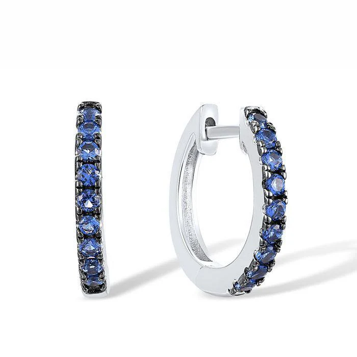 925 Sterling Silver Hoop Earrings with Nano Blue Cubic Zirconia