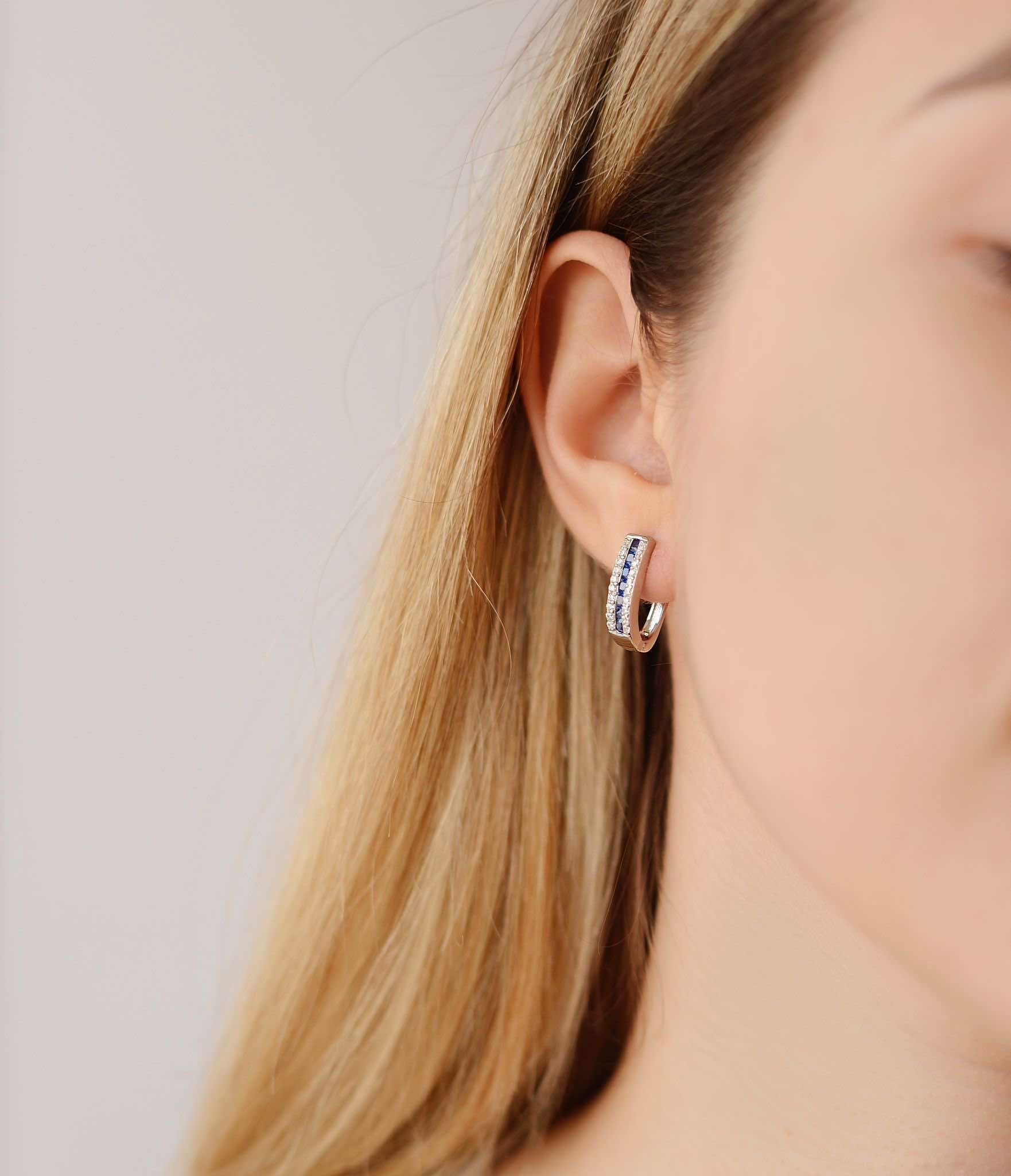925 Sterling Silver Lever Back Earrings with Clear and Blue Cubic Zirconia - Image 4