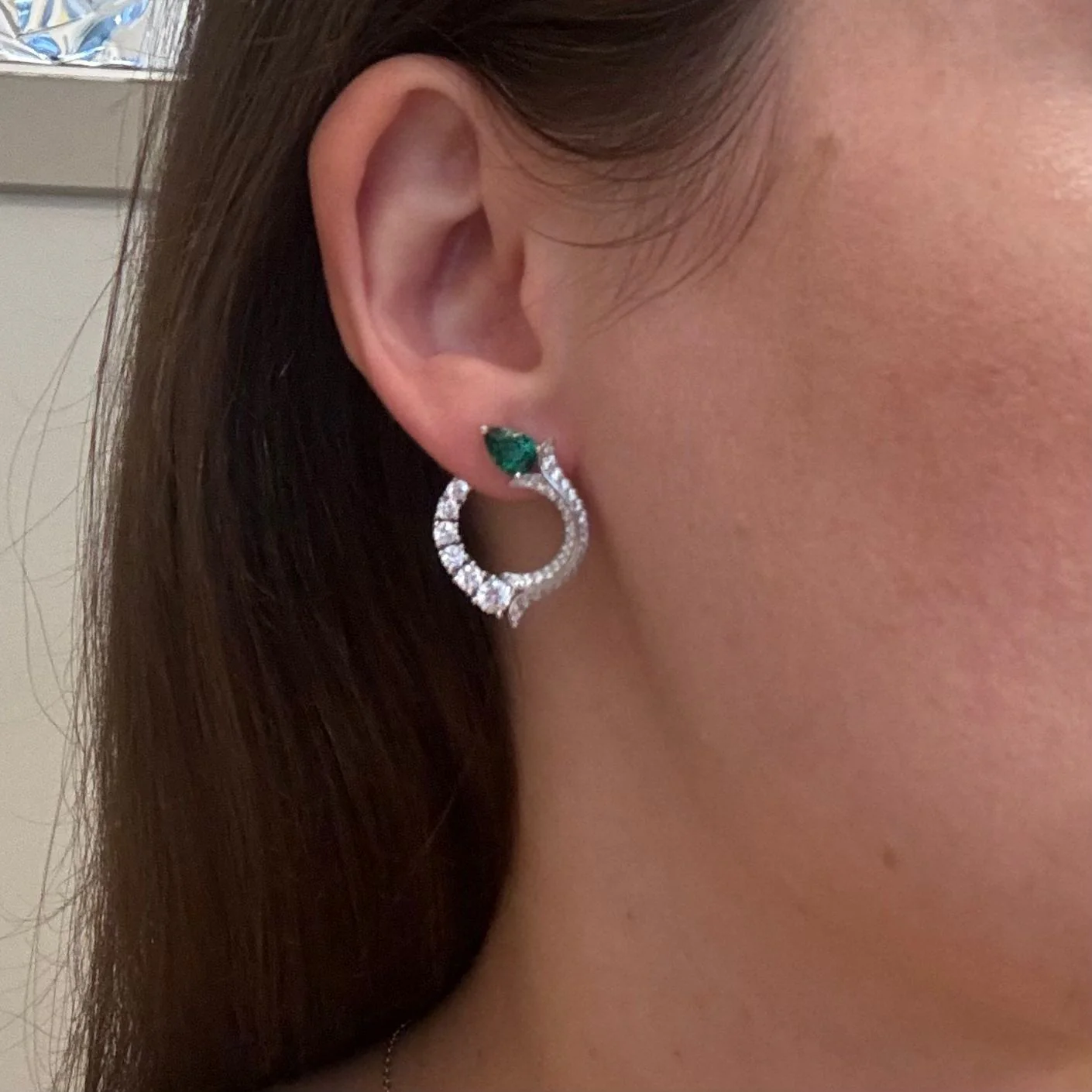 925 Sterling Silver Lever Back Earrings with White Cubic Zirconia,Green Spinel - Image 2