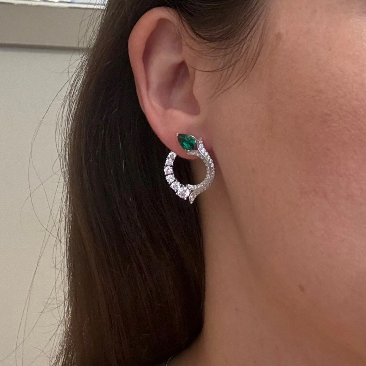 925 Sterling Silver Lever Back Earrings with White Cubic Zirconia,Green Spinel - Image 3