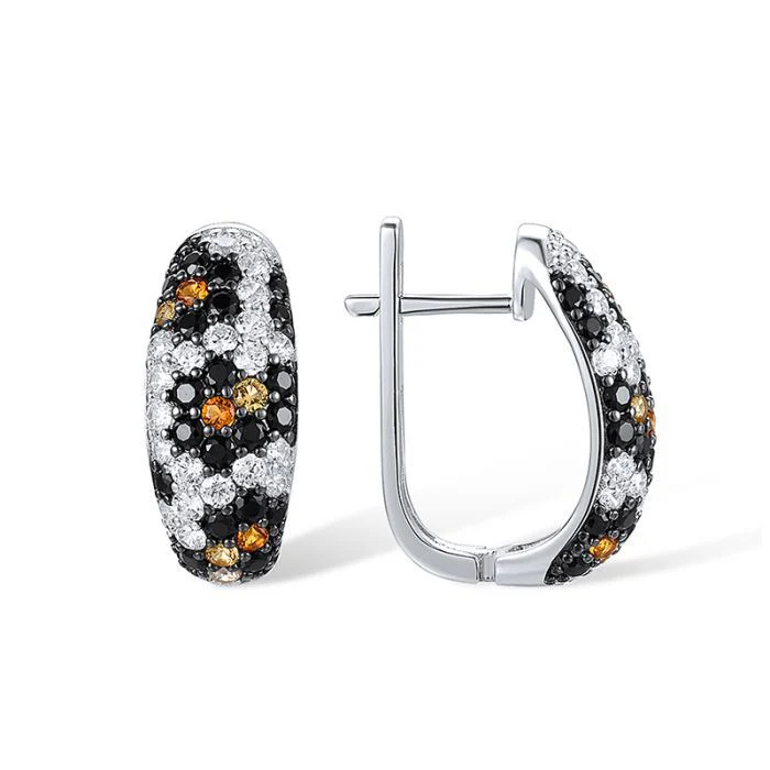 925 Sterling Silver Lever Back Earrings with Black Spinel and Cubic Zirconia - Image 2