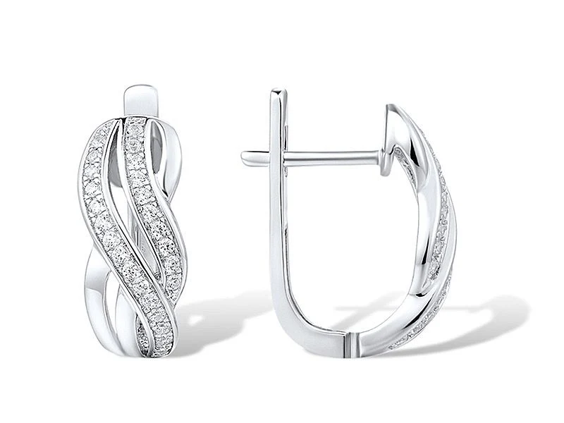 925 Sterling Silver Lever Back Earrings with Cubic Zirconia - Image 2