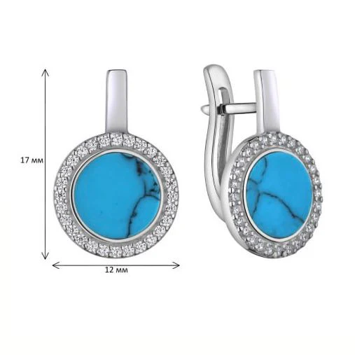 925 Sterling Silver Lever Back Earrings with Turquoise and Cubic Zirconia - Image 2