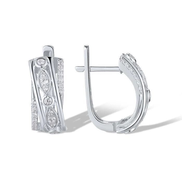 925 Sterling Silver Lever Back Earrings with Cubic Zirconia - Image 2