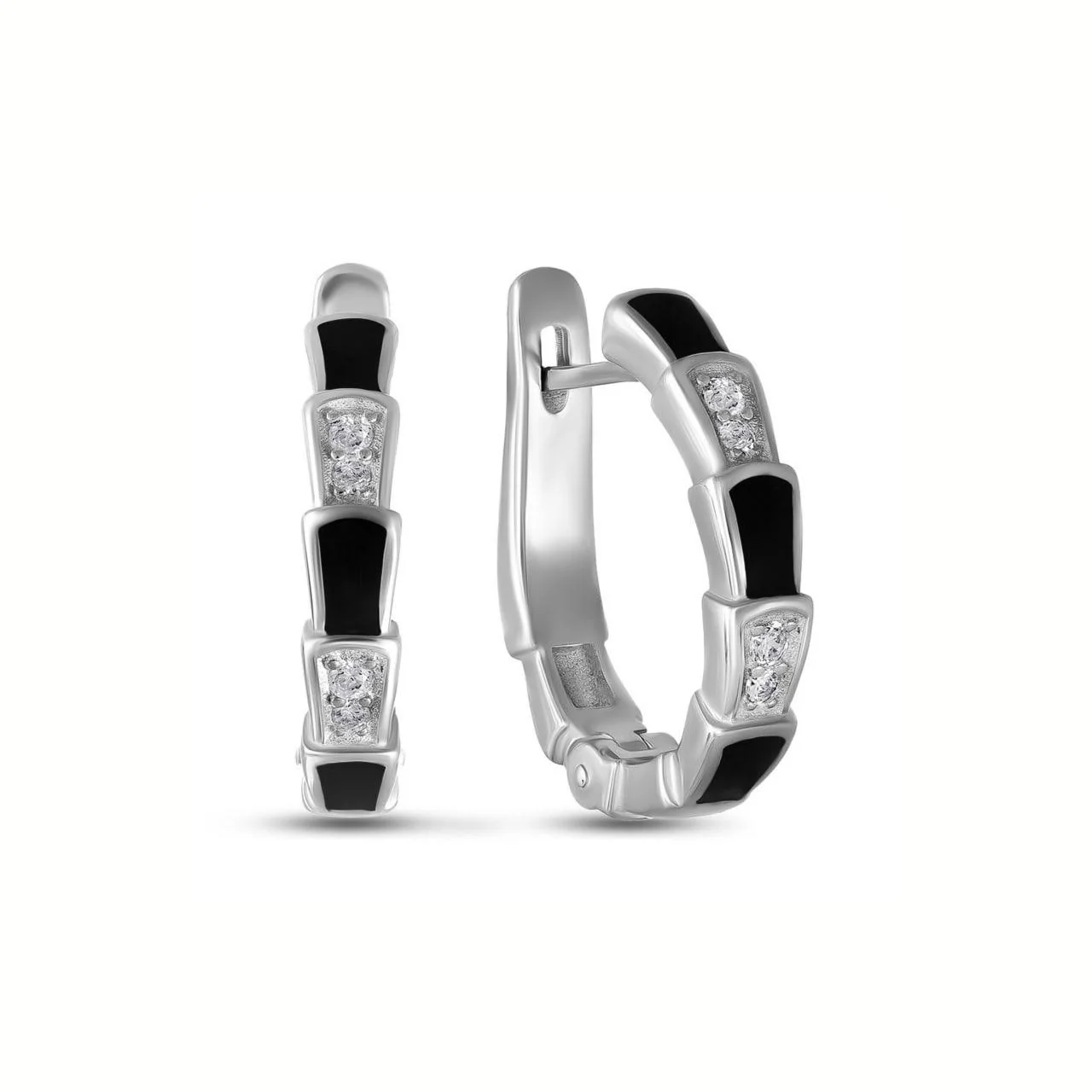925 Sterling Silver Lever Back Earrings with Enamel and Cubic Zirconia