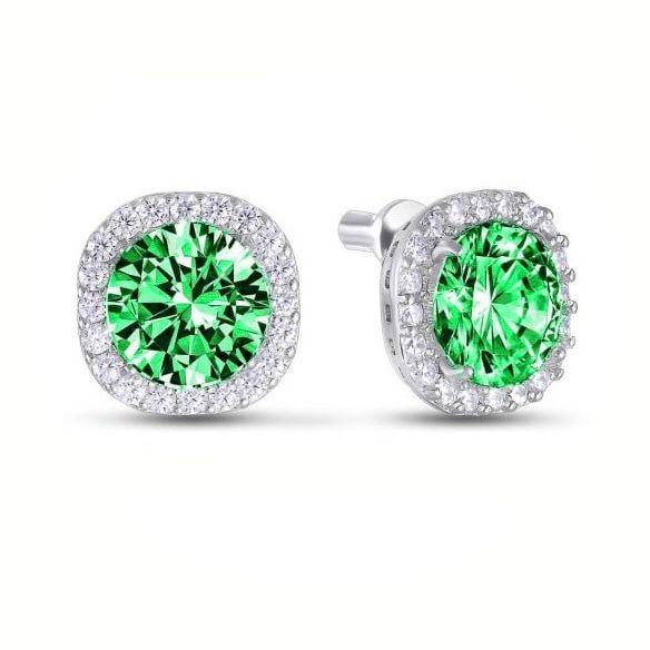 925 Sterling Silver Stud Earrings with Green and White Cubic Zirconia