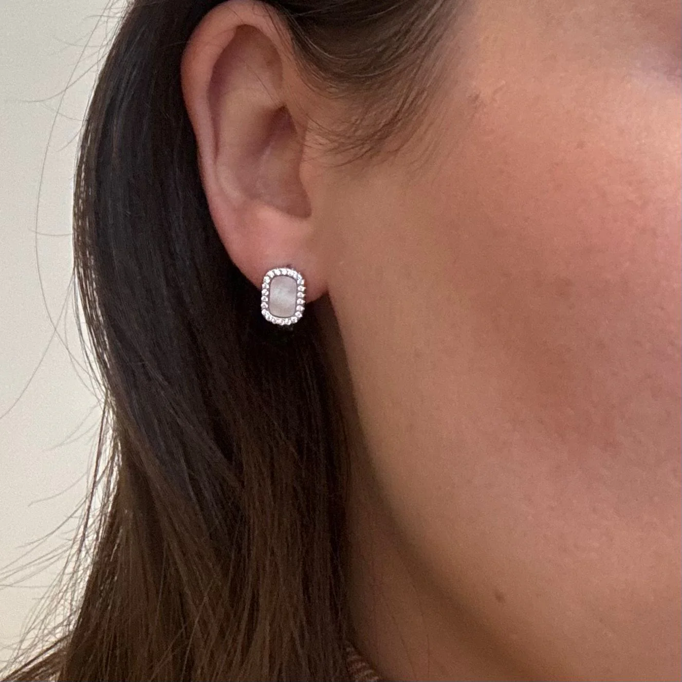 925 Sterling Silver Lever Back Earrings with Mother of Pearl and Cubic Zirconia - Image 2
