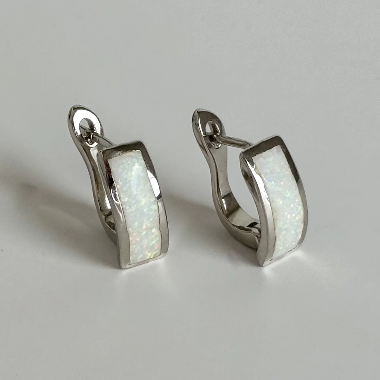 925 Sterling Silver Lever Back Earrings with Opal - Image 2