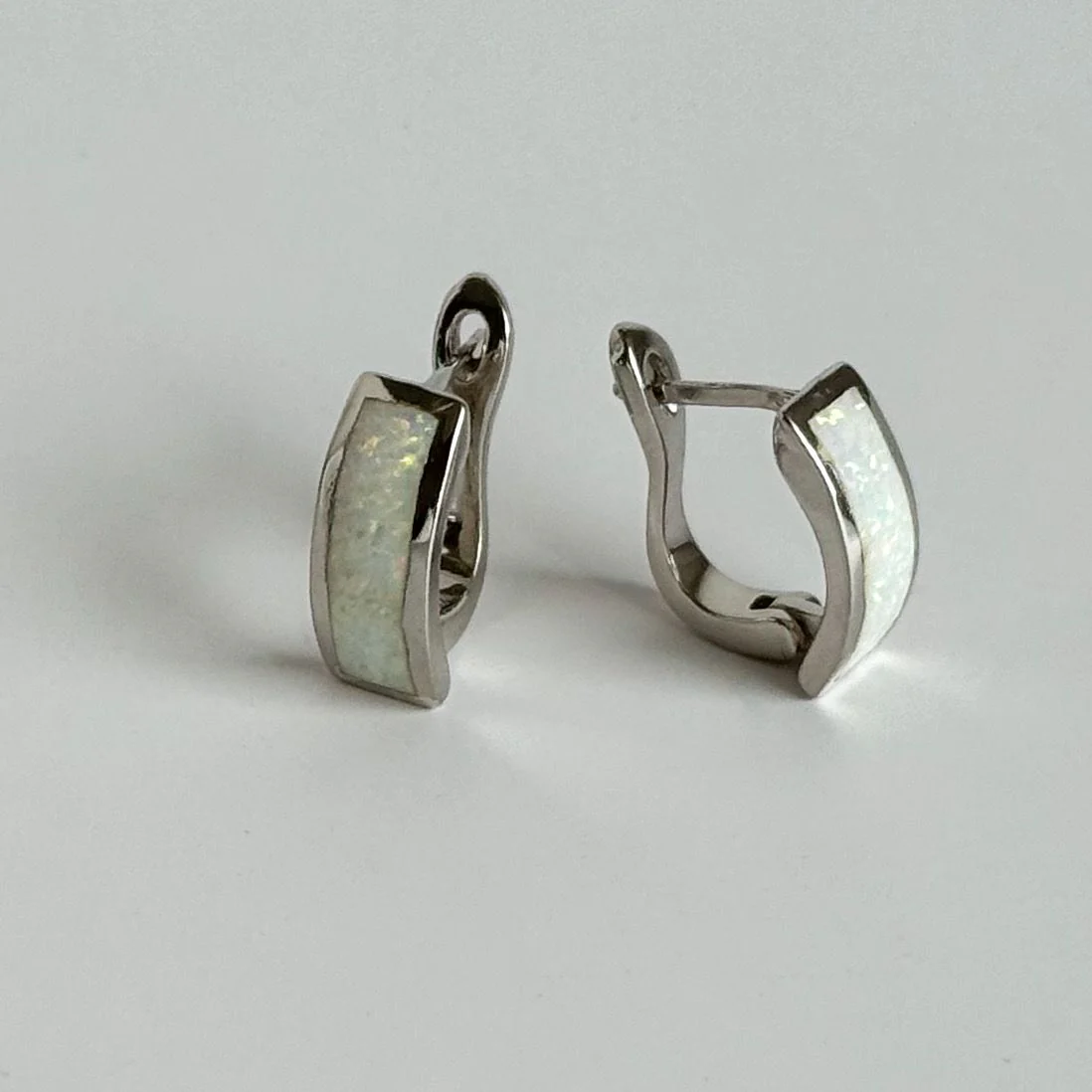 925 Sterling Silver Lever Back Earrings with Opal - Image 3
