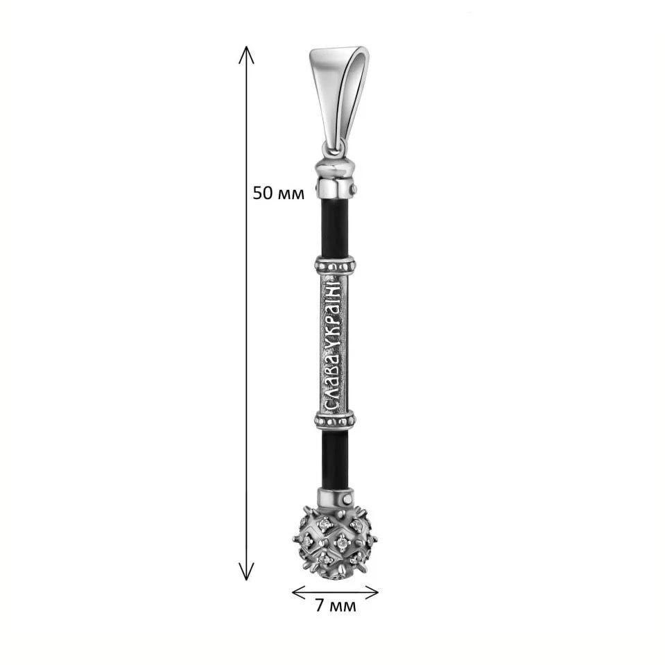 925 Sterling Silver Mace Pendant "Glory to Ukraine" with Ebony Wood and Cubic Zirconia - Image 2