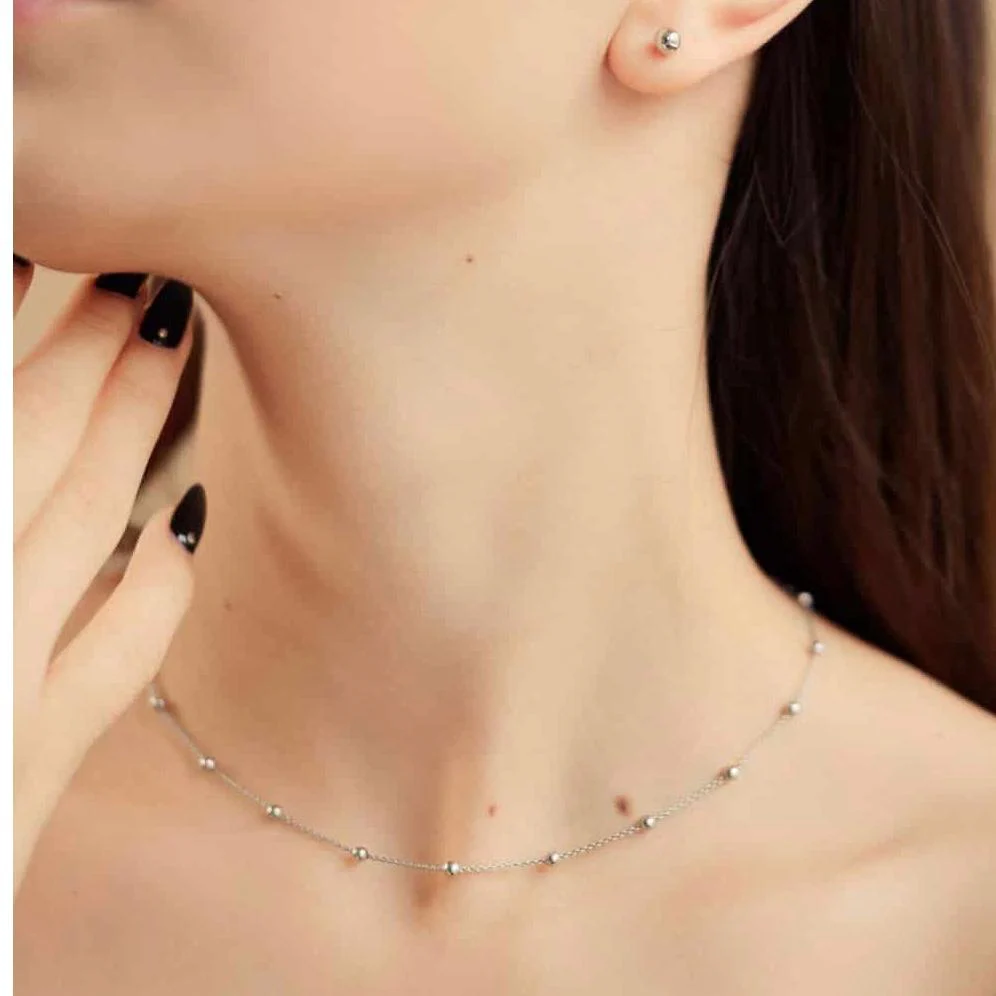 925 Sterling Silver Necklace Plated with Rhodium "Ball" - Image 2