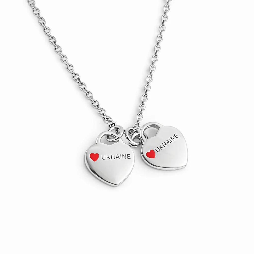 925 Sterling Silver Necklace Ukrainian Hearts with Blue and Yellow Enamel - Image 2