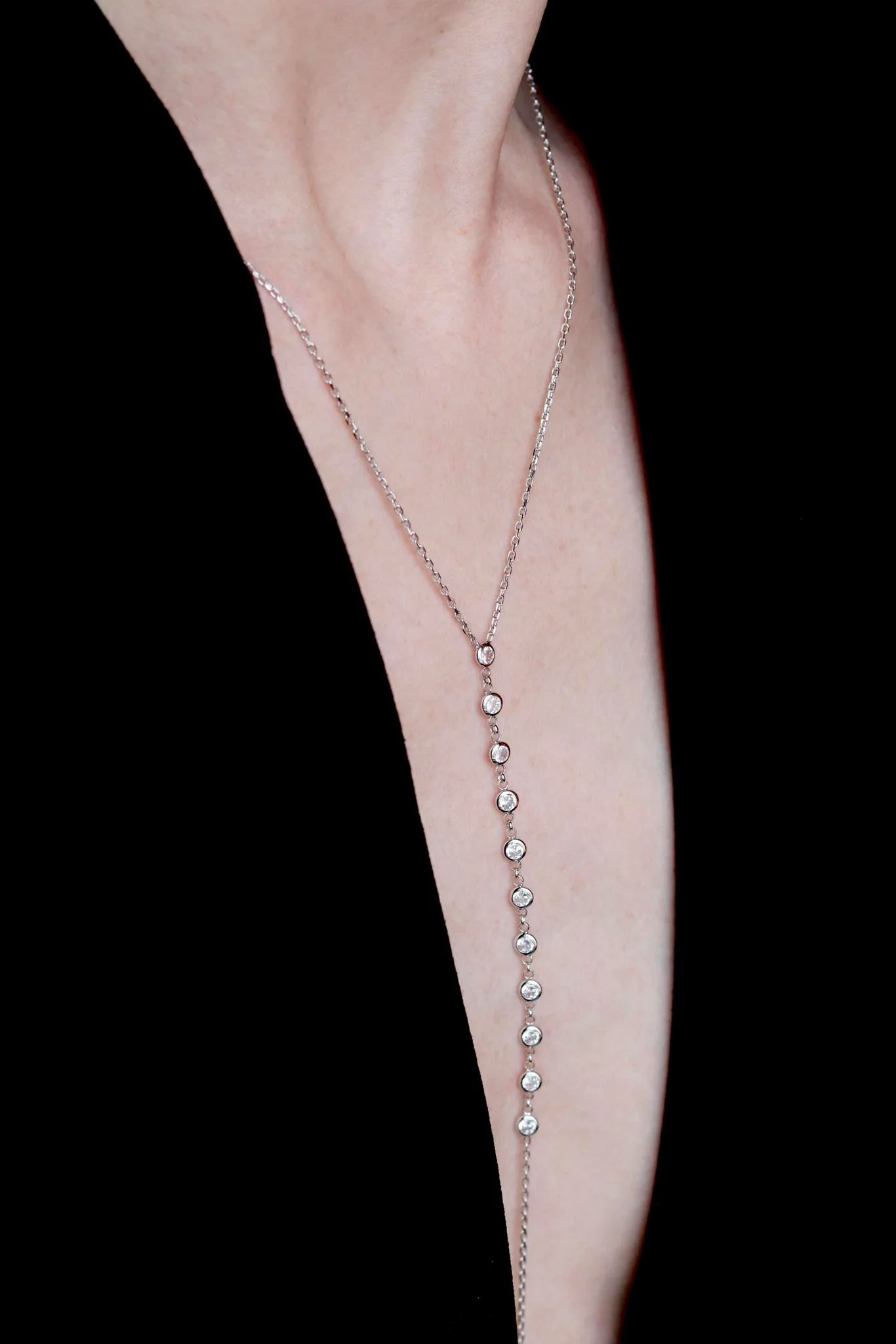 925 Sterling Silver Long Necklace with Cubic Zirconia - Image 2