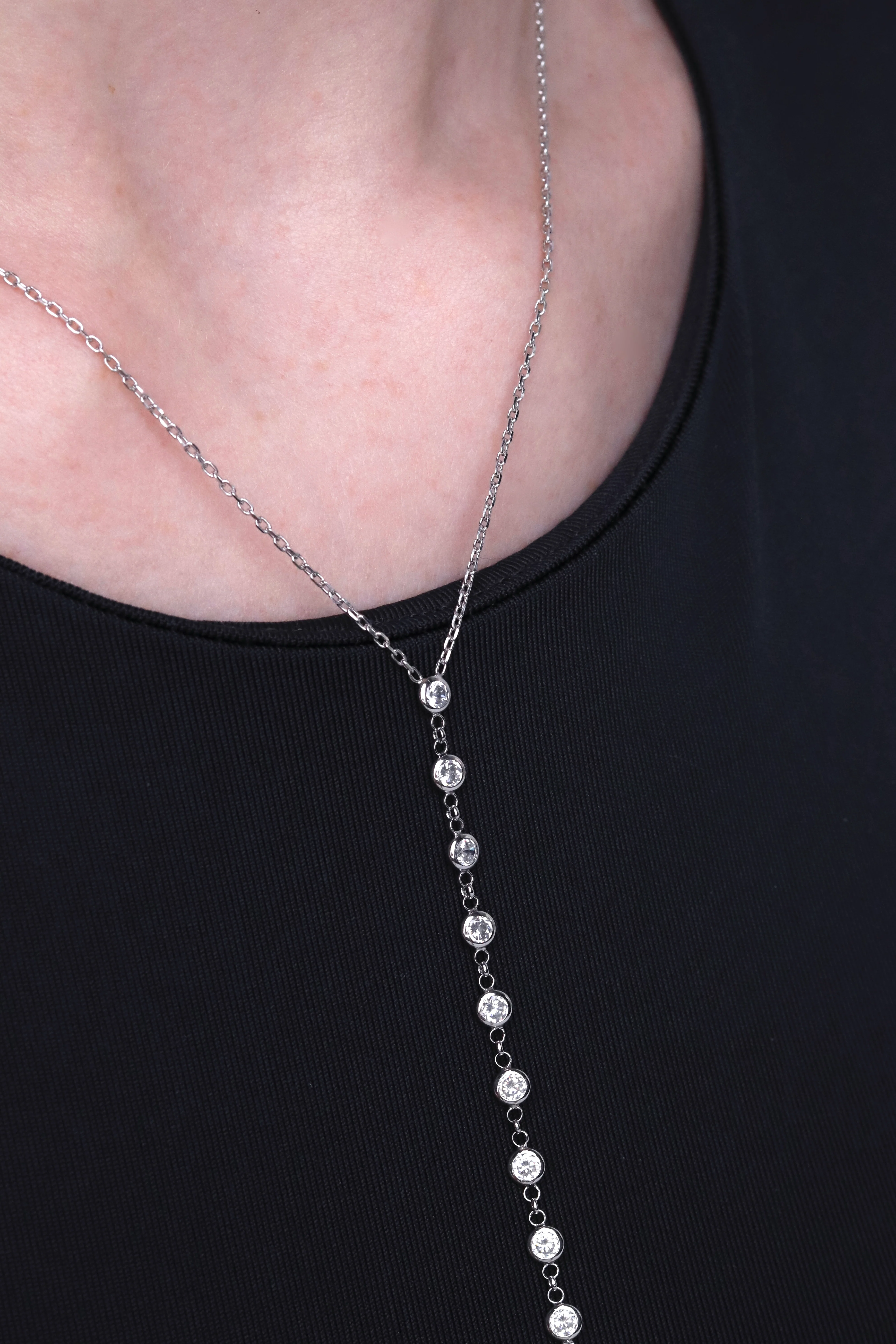925 Sterling Silver Long Necklace with Cubic Zirconia - Image 4