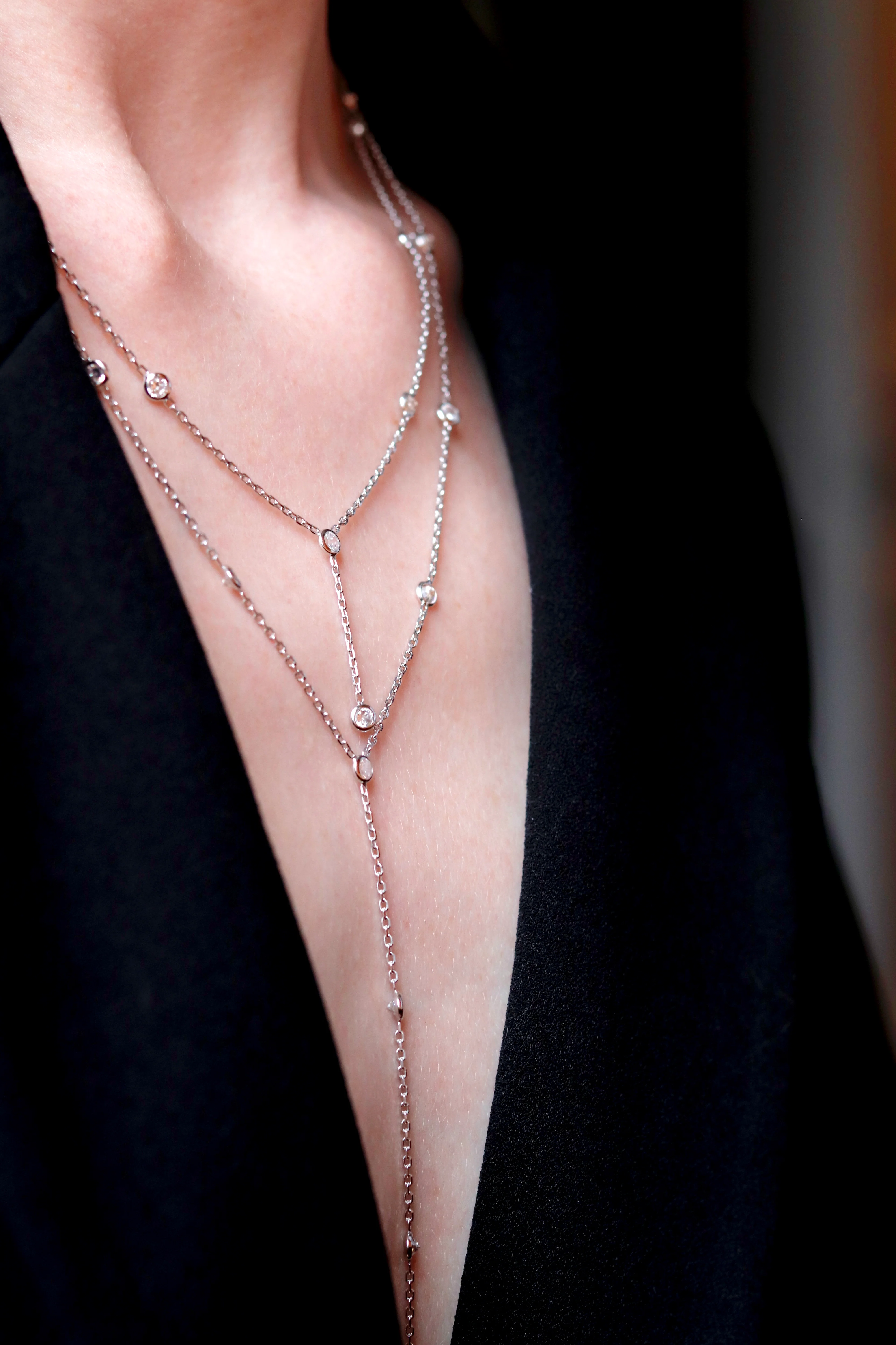 925 Sterling Silver Long Necklace with Cubic Zirconia - Image 2