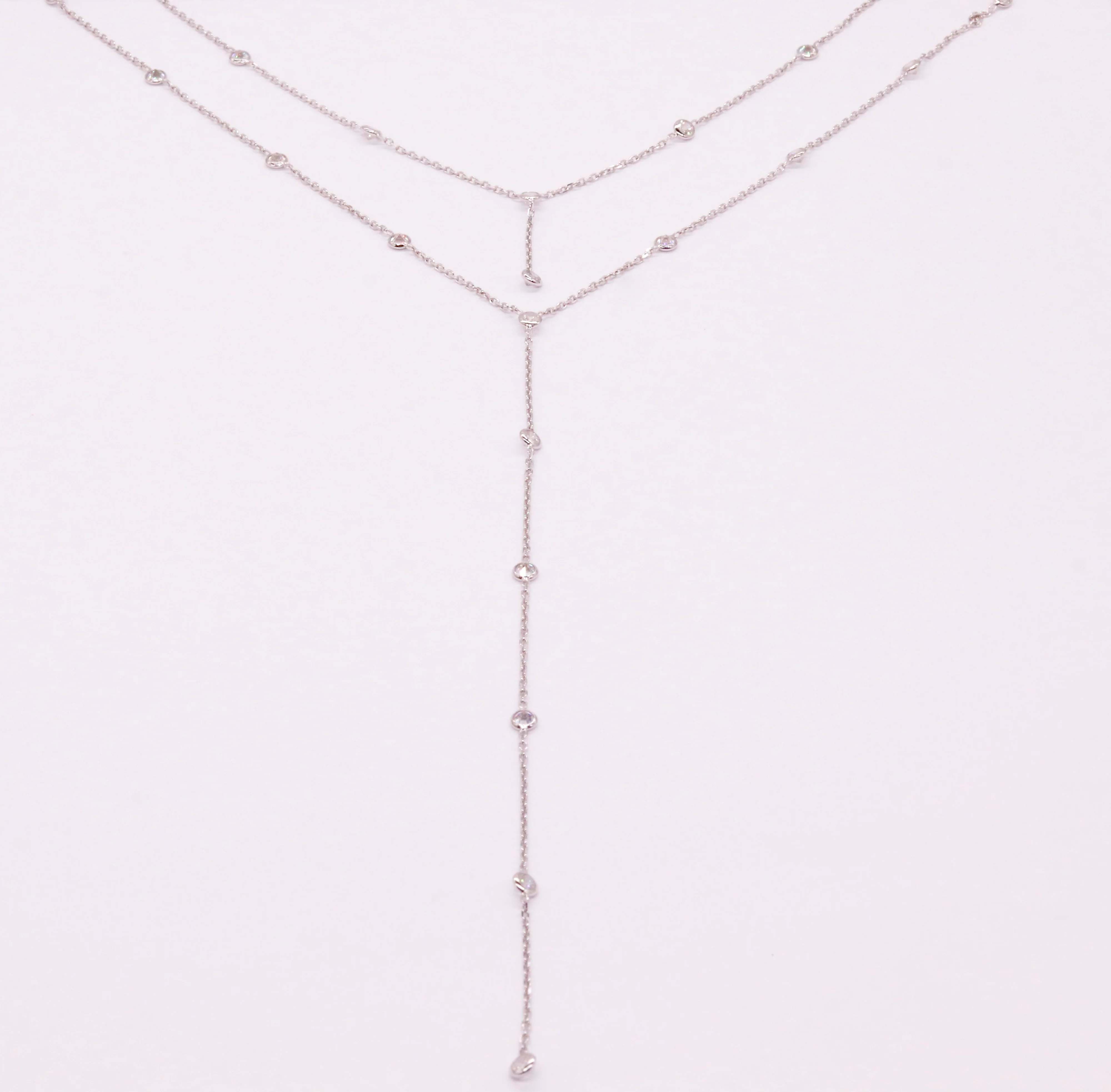 925 Sterling Silver Long Necklace with Cubic Zirconia - Image 3