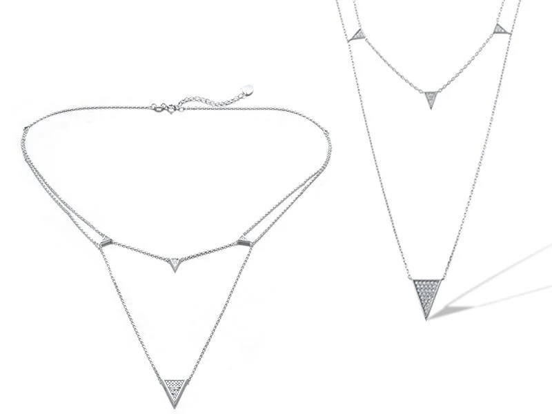 925 Sterling Silver Necklace with Cubic Zirconia Triangle - Image 2