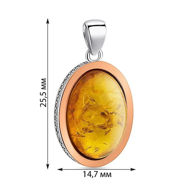 925 Sterling Silver Pendant with Amber, Cubic Zirconia and Rose Gold Overlays - Image 2
