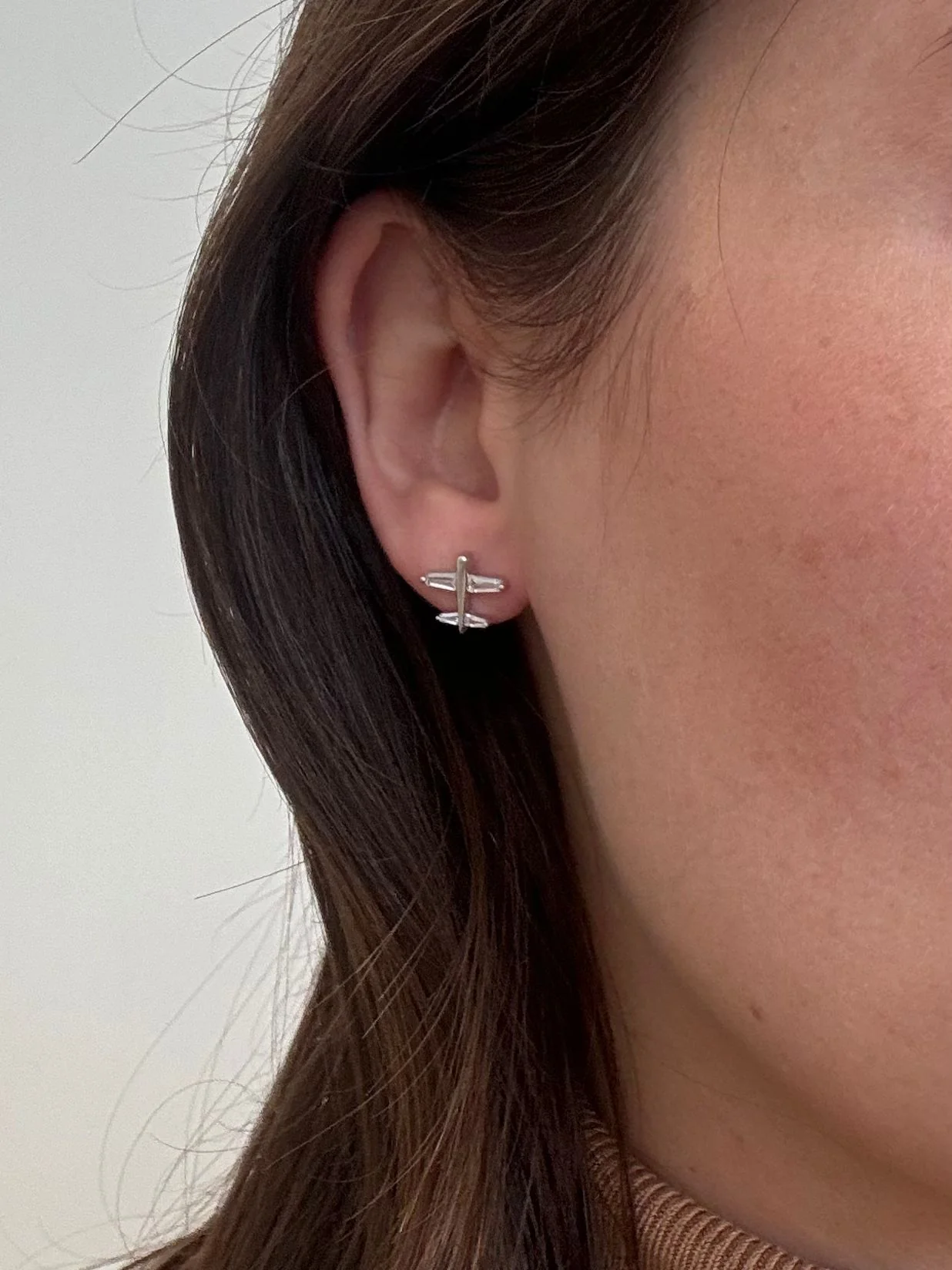 925 Sterling Silver Plane Stud Earrings with Cubic Zirconia - Image 2