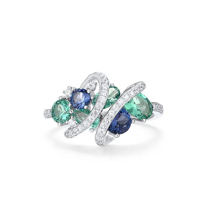 925 Sterling Silver Ring with Blue Spinel,Green Spinel,White Cubic Zirconia - Image 2