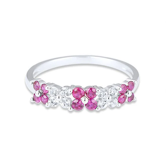 925 Sterling Silver Ring Creted Ruby, White Cubic Zirconia - Image 2