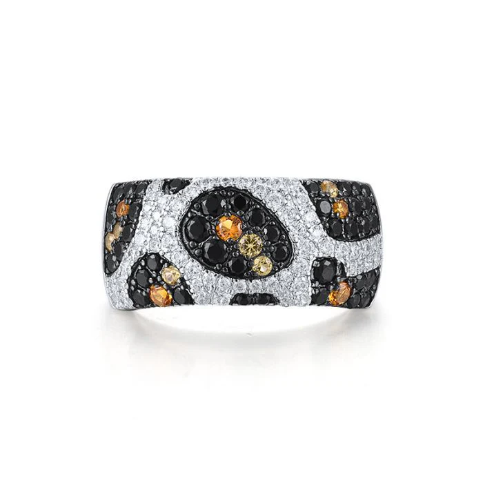 925 Sterling Silver Ring "Leopard Print" with Black Spinel, Cubic Zirconia,Yellow Cubic Zirconia - Image 2