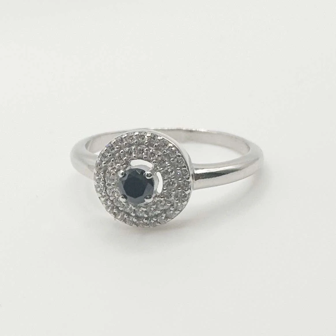 925 Sterling Silver Ring with Black and White Cubic Zirconia