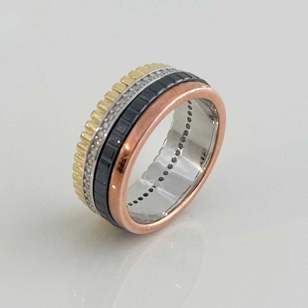 925 Sterling Silver Ring with Rose,Yellow Gold Plated Details, Black Ceramic and Cubic Zirconia - Image 10