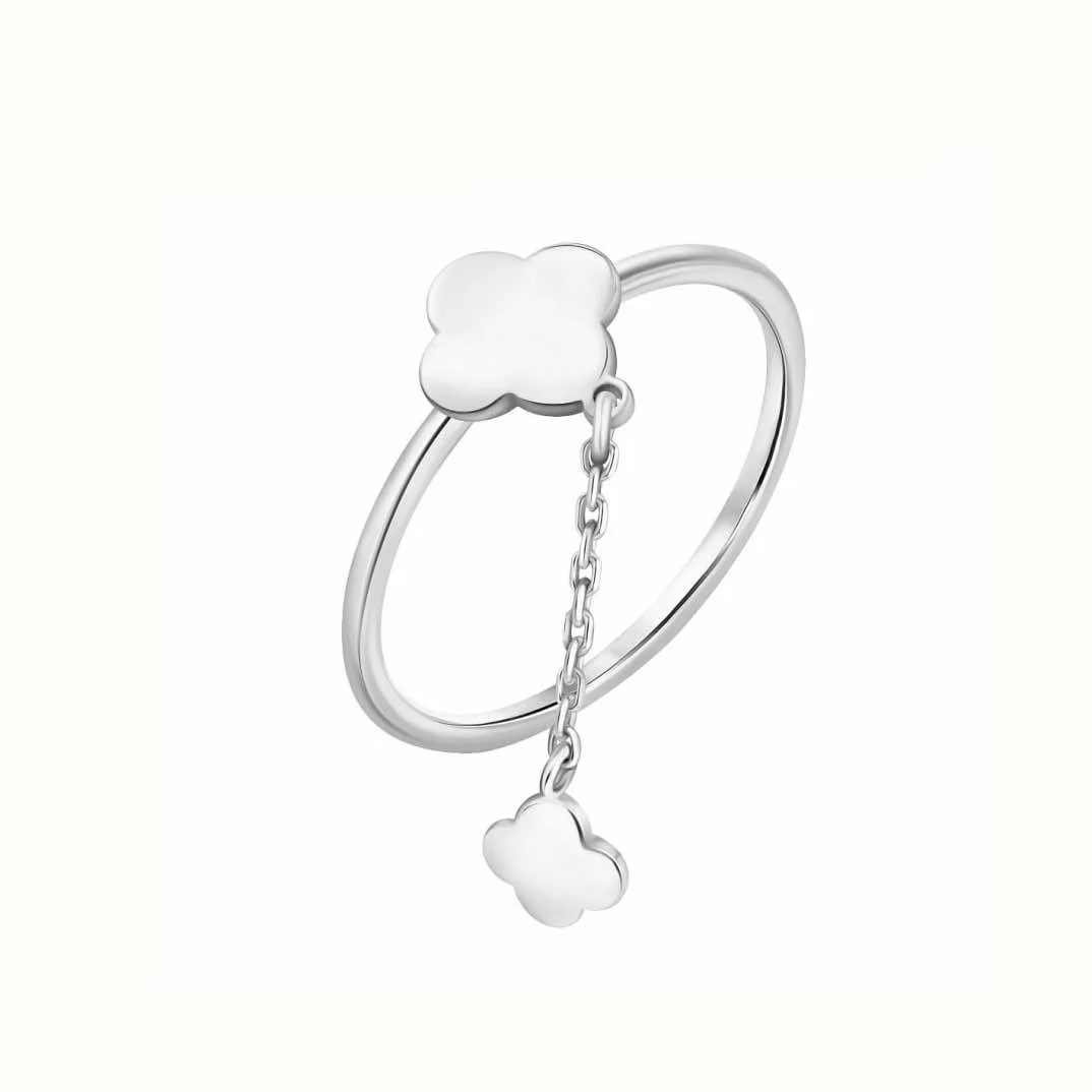 925 Sterling Silver Ring with Chain "Clover"