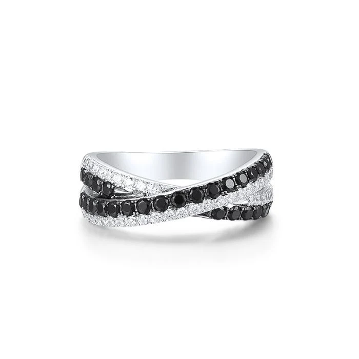 925 Sterling Silver Ring with Black Spinel and White Cubic Zirconia - Image 2