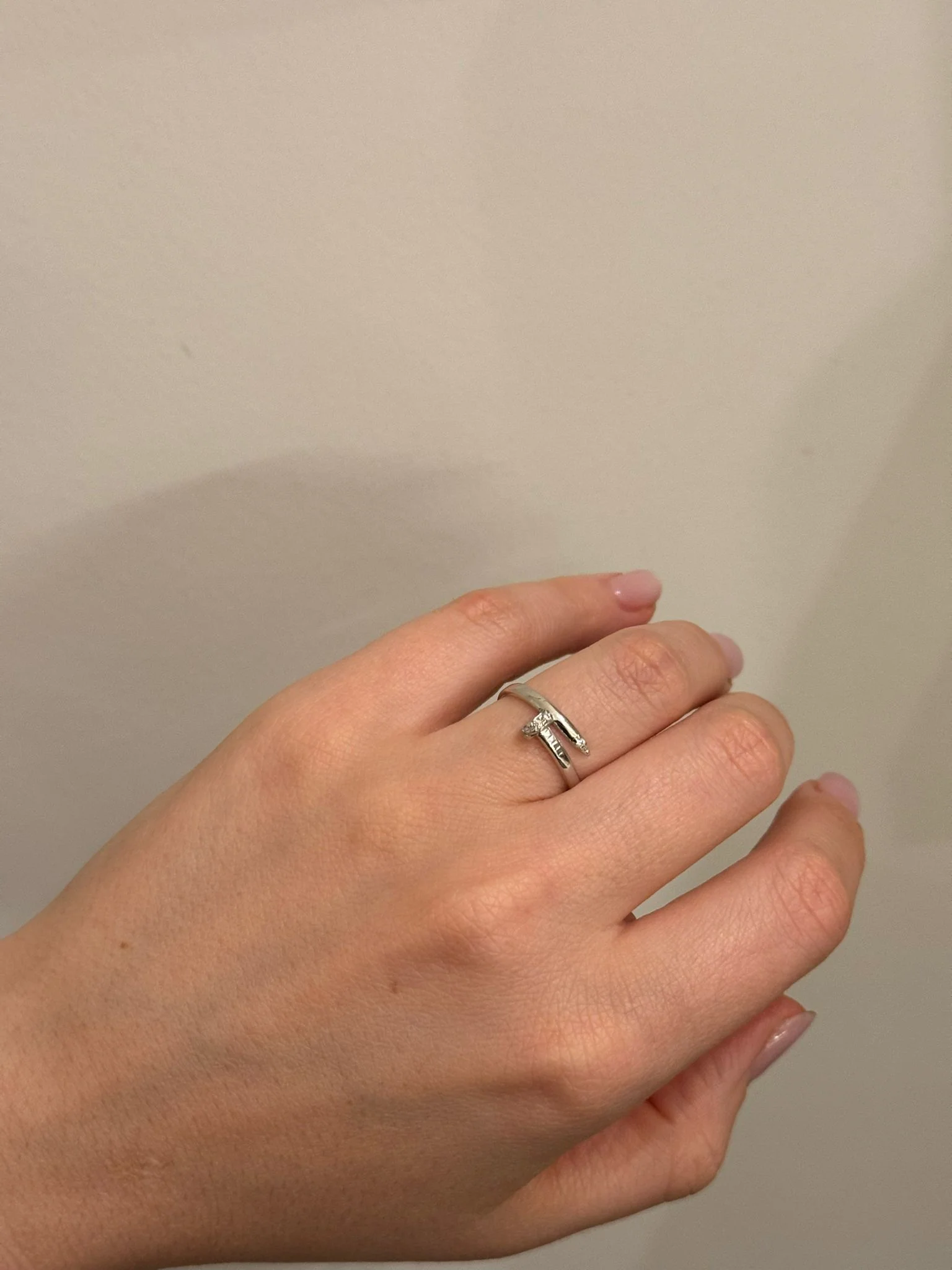 925 Sterling Silver Nail Ring with Cubic Zirconia - Image 2