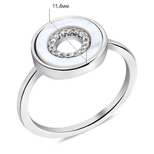 925 Sterling Silver Ring with Mother of Pearl and Cubic Zirconia - Image 2